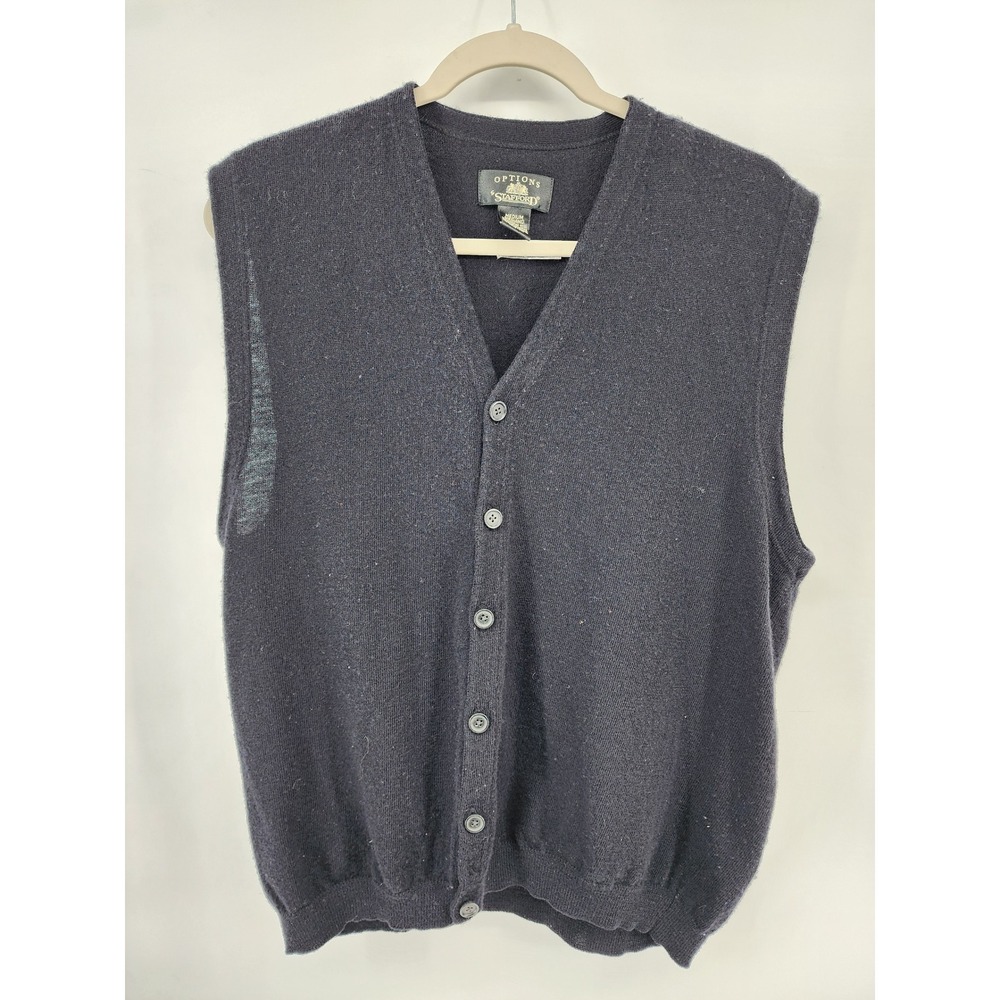 Stafford Options Mens Merino Wool Button Front Cardigan Sweater Vest Navy Blue M